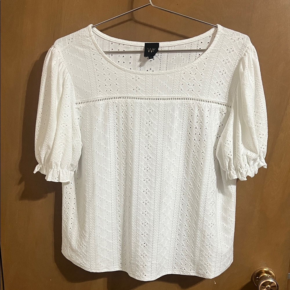 W5 White Eyelet Blouse with Puff Sleeves